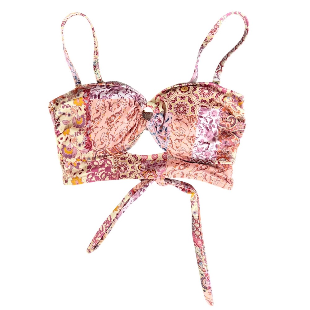 Shade & Shore Bikini Top Size 36C Paisley Print Underwire Pink Cottagecore Swim